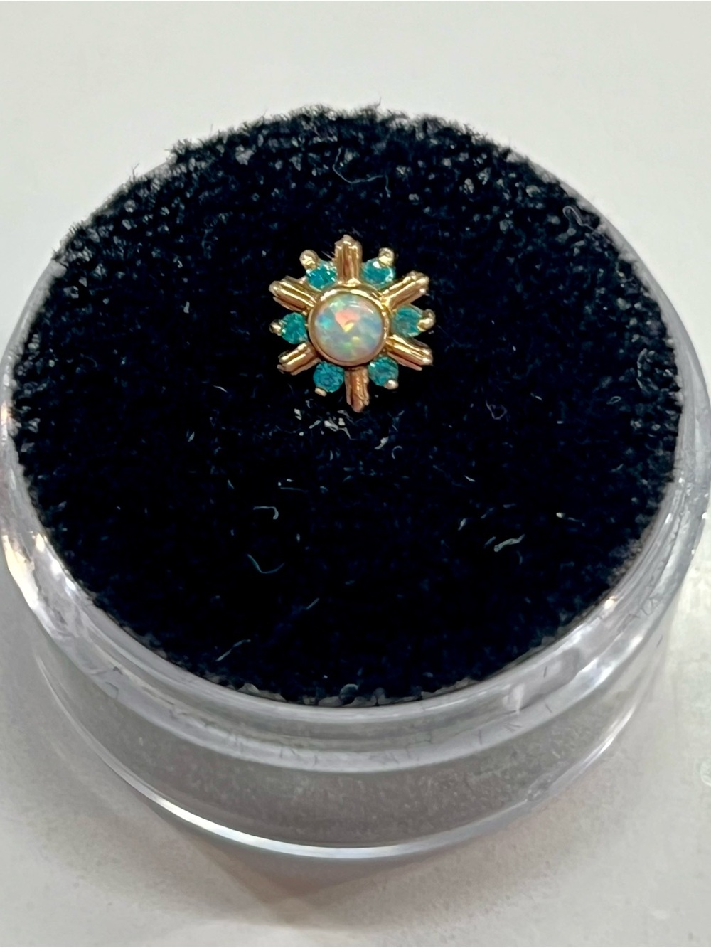 BVLA Mini Toltec 16/18g YG Threaded End with Paraiba Tourmaline and Opal - Picture 2 of 4